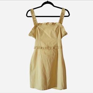 Blue Blush Yellow Mini Dress Ruffle Trim Open Back Fitted Backless Sleeveless M